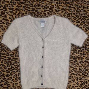 Ivory V-Neck Short Sleeve Angora Sweater